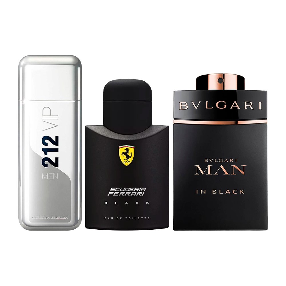 Combo af 3 Herreparfumer - 212 VIP, Ferrari Black og Bvlgari In Black [100 ml hver]